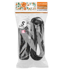 Удлинитель 3 гнезда, 5 метров, с/з, с выключателем, 10 А, 2300 Вт (черный) TDM НАРОДНЫЙ SQ1303-1122