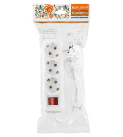 Удлинитель 3 гнезда, 1,5 метра, с/з, с выключателем, 16 А, 3680 Вт (белый) TDM НАРОДНЫЙ SQ1303-1420