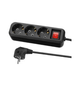 Удлинитель 3 гнезда, 7 метров, с/з, с выключателем, 10 А, 2300 Вт (черный) TDM НАРОДНЫЙ SQ1303-1123
