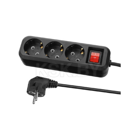 Удлинитель 3 гнезда, 5 метров, с/з, с выключателем, 10 А, 2300 Вт (черный) TDM НАРОДНЫЙ SQ1303-1122 (SQ1303-1122) 