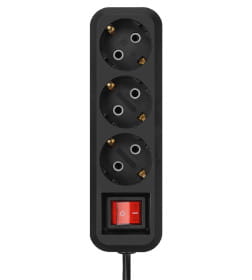 Удлинитель 3 гнезда, 7 метров, с/з, с выключателем, 10 А, 2300 Вт (черный) TDM НАРОДНЫЙ SQ1303-1123