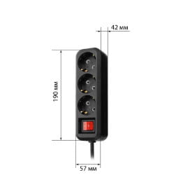 Удлинитель 3 гнезда, 7 метров, с/з, с выключателем, 10 А, 2300 Вт (черный) TDM НАРОДНЫЙ SQ1303-1123