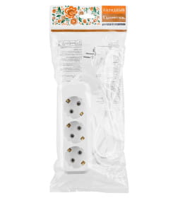 Удлинитель 3 гнезда, 10 метров, с/з, 10 А, 2300 Вт (белый) TDM НАРОДНЫЙ SQ1303-1044