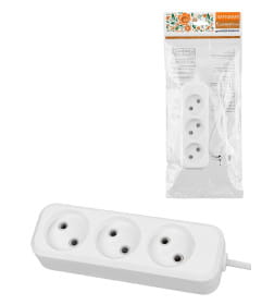 Удлинитель 3 гнезда, 3 метра, б/з, 6 А, 1380 Вт (белый) TDM НАРОДНЫЙ SQ1303-1201