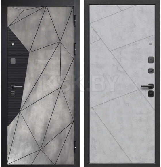 Дверь входная "Гарда 9 Геометрия" Бетон лофт графит/бетон снежный (правая)  960х2050 мм