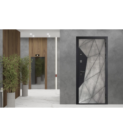 Дверь входная "Гарда 9 Геометрия" Бетон лофт графит/бетон снежный (правая)  960х2050 мм