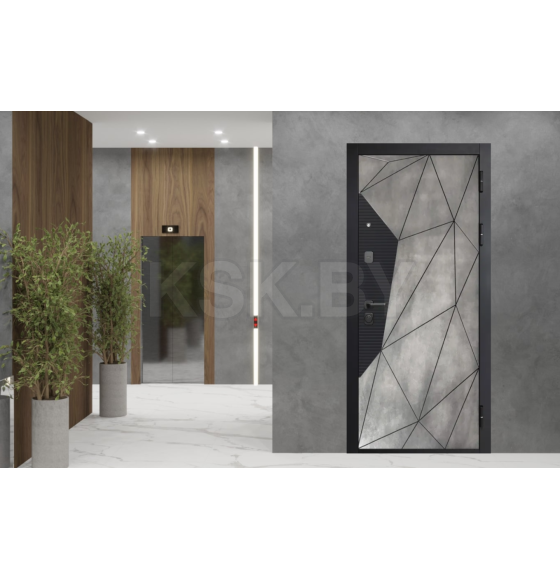 Дверь входная "Гарда 9 Геометрия" Бетон лофт графит/бетон снежный (правая)  960х2050 мм