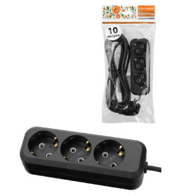 Удлинитель 3 гнезда, 10 метров, с/з, 10 А, 2300 Вт (черный) TDM НАРОДНЫЙ SQ1303-1054