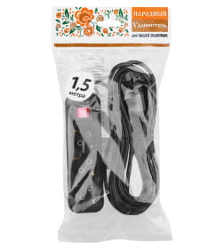 Удлинитель 3 гнезда, 1,5 метра, с/з, с выключателем, 10 А, 2300 Вт (черный) TDM НАРОДНЫЙ SQ1303-1120