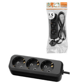 Удлинитель 3 гнезда, 1,5 метра, с/з, 10 А, 2300 Вт (черный) TDM НАРОДНЫЙ SQ1303-1050