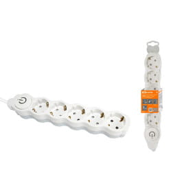 Удлинитель 5 гнезд, 5 м, с/з, с выключателем, с з/ш, ПВС 3х1мм2 16А/250В (бело-серый) TDM "Люкс" УЛ05В SQ1303-0138