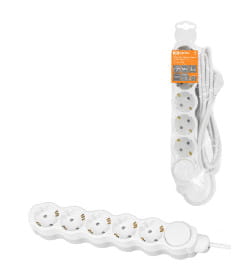 Удлинитель 5 гнезд, 1,5 м, с/з, с выключателем, с з/ш, ПВС 3х1мм2 16А/250В (бело-серый) TDM "Люкс" УЛ05В SQ1303-0136