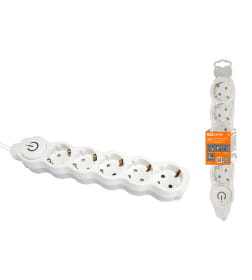 Удлинитель 5 гнезд, 1,5 м, с/з, с выключателем, с з/ш, ПВС 3х1мм2 16А/250В (бело-серый) TDM "Люкс" УЛ05В SQ1303-0136