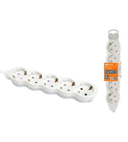 Удлинитель 5 гнезд, 3 м, с/з, с з/ш, ПВС 3х1мм2 16А/250В (бело-серый) TDM "Люкс" УЛ05 SQ1303-0239