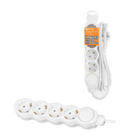 Удлинитель 4 гнезда, 7 м, с/з, с выключателем, с з/ш, ПВС 3х1мм2 16А/250В (бело-серый) TDM "Люкс" УЛ04В SQ1303-0182