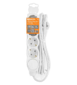 Удлинитель 4 гнезда, 7 м, с/з, с выключателем, с з/ш, ПВС 3х1мм2 16А/250В (бело-серый) TDM "Люкс" УЛ04В SQ1303-0182