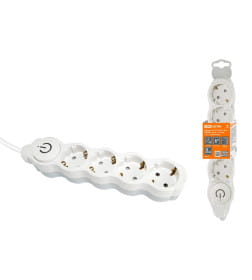 Удлинитель 4 гнезда, 7 м, с/з, с выключателем, с з/ш, ПВС 3х1мм2 16А/250В (бело-серый) TDM "Люкс" УЛ04В SQ1303-0182