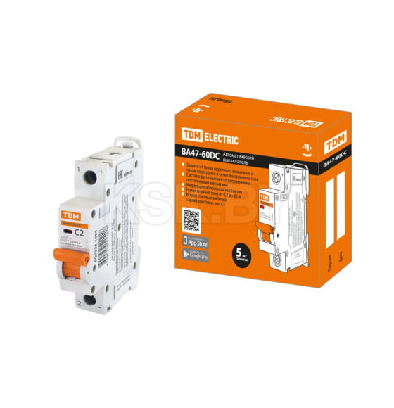 Выключатель автоматический ВА47-60DC 1P 2А 6кА х-ка С TDM SQ0223-1004 (SQ0223-1004) 