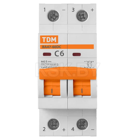Выключатель автоматический ВА47-60DC 2P 6А 6кА х-ка С TDM SQ0223-1025 (SQ0223-1025) 