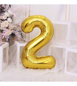 Шар фольгированный 40" Цифра 2, цвет золотой 1386205