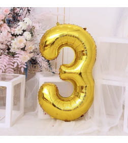 Шар фольгированный 40" Цифра 3, цвет золотой 1386206