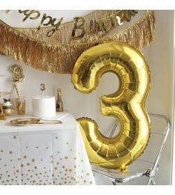 Шар фольгированный 40" Цифра 3, цвет золотой 1386206