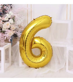 Шар фольгированный 40" Цифра 6, цвет золотой 1386209