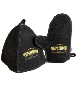 Набор для бани "Чемпион по банному спорту" 2 предмета шапка, варежка с вышивкой 9314265