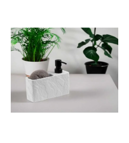 Дозатор для моющего средства с подставкой для губки PERFECTO LINEA PEARL белый 35-191002