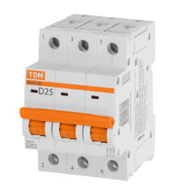 Выключатель автоматический ВА47-60 3Р 25А 6кА х-ка D TDM SQ0223-0175