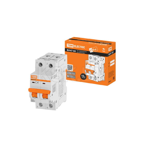 Выключатель автоматический ВА47-60 2Р 4А 6кА х-ка С TDM SQ0223-0087 (SQ0223-0087) 