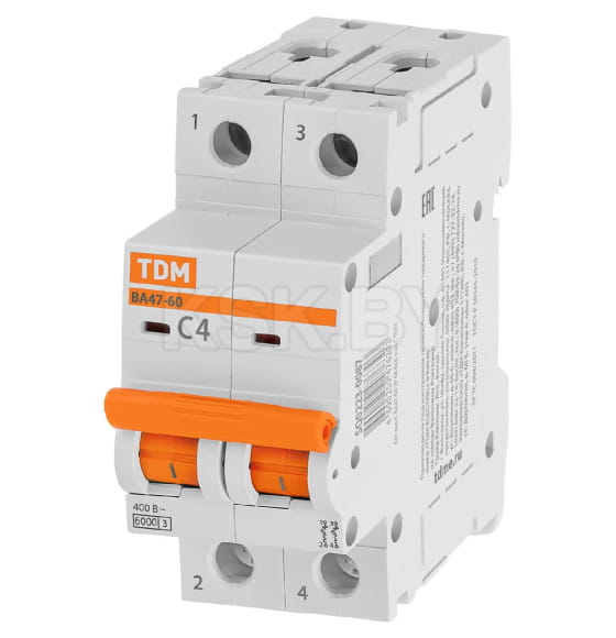 Выключатель автоматический ВА47-60 2Р 4А 6кА х-ка С TDM SQ0223-0087 (SQ0223-0087) 