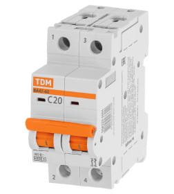 Выключатель автоматический ВА47-60 2Р 20А 6кА х-ка С TDM SQ0223-0094