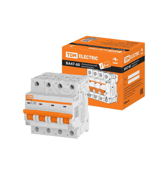 Выключатель автоматический ВА47-60 4Р 20А 6кА х-ка С TDM SQ0223-0126 (SQ0223-0126) 