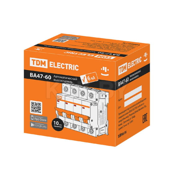 Выключатель автоматический ВА47-60 4Р 20А 6кА х-ка С TDM SQ0223-0126 (SQ0223-0126) 