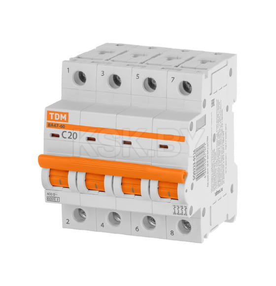 Выключатель автоматический ВА47-60 4Р 20А 6кА х-ка С TDM SQ0223-0126 (SQ0223-0126) 