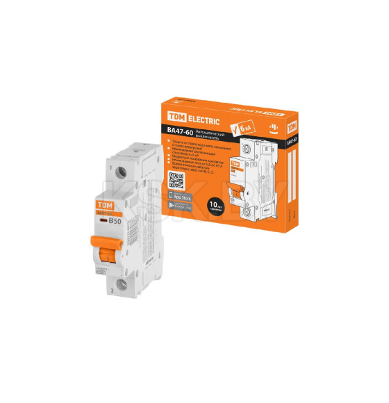 Выключатель автоматический ВА47-60 1Р 50А 6кА х-ка В TDM SQ0223-0015 (SQ0223-0015) 