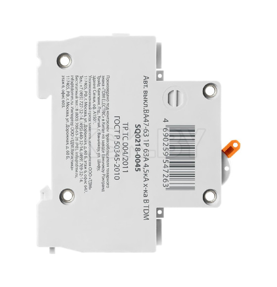 Выключатель автоматический ВА47-63 1Р 63А 4,5кА х-ка B TDM SQ0218-0045 (SQ0218-0045) 