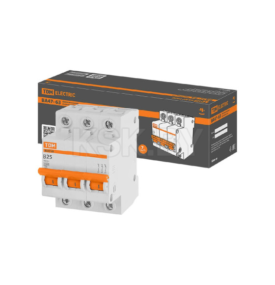 Выключатель автоматический ВА47-63 3Р 25А 4,5кА х-ка B TDM SQ0218-0057 (SQ0218-0057) 