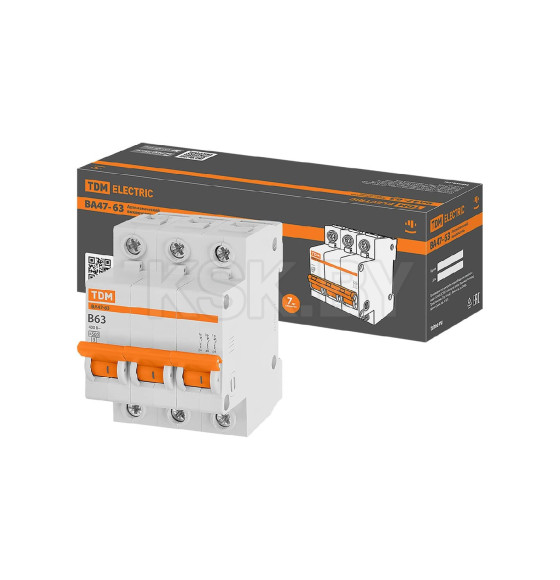 Выключатель автоматический ВА47-63 3Р 63А 4,5кА х-ка B TDM SQ0218-0061 (SQ0218-0061) 