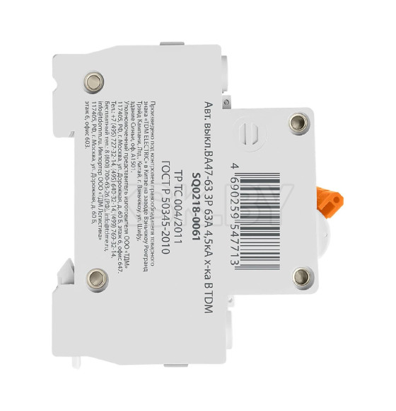 Выключатель автоматический ВА47-63 3Р 63А 4,5кА х-ка B TDM SQ0218-0061 (SQ0218-0061) 