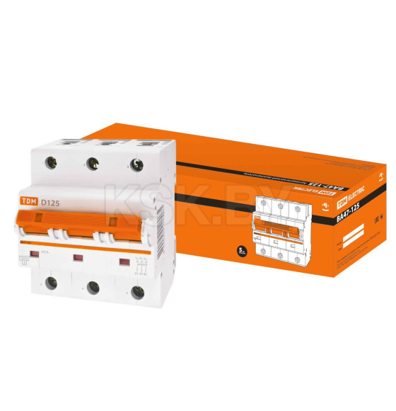 Выключатель автоматический ВА47-125 3Р 125А 15кА х-ка D TDM SQ0208-0036 (SQ0208-0036) 