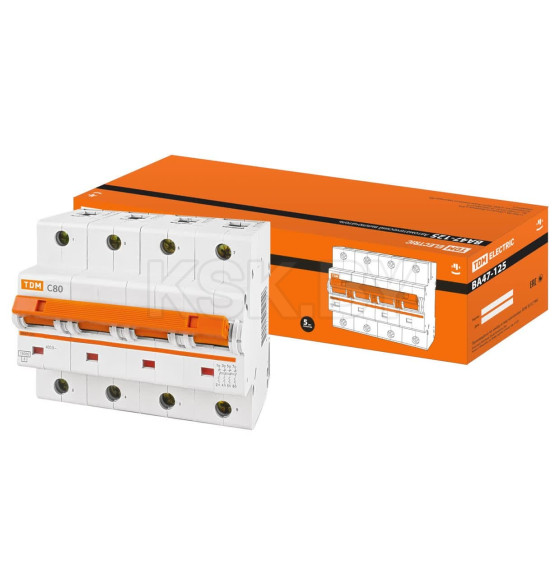 Выключатель автоматический ВА47-125 4Р 80А 15кА х-ка С TDM SQ0208-0094 (SQ0208-0094) 