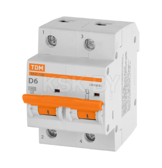 Выключатель автоматический ВА47-100 2Р 6А 10кА х-ка D TDM SQ0207-0020 (SQ0207-0141) 