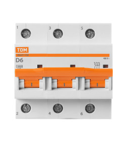 Выключатель автоматический ВА47-100 3Р 6А 10кА х-ка D TDM SQ0207-0142