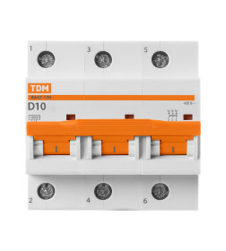 Выключатель автоматический ВА47-100 3Р 10А 10кА х-ка D TDM SQ0207-0023