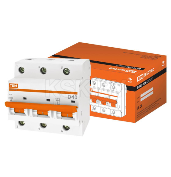 Выключатель автоматический ВА47-100 3Р 40А 10кА х-ка D TDM SQ0207-0029 (SQ0207-0029) 