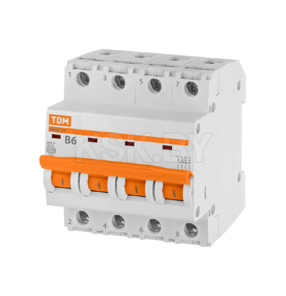 Выключатель автоматический ВА47-29 4Р 6А 4,5кА х-ка В TDM SQ0206-0054 (SQ0206-0054) 