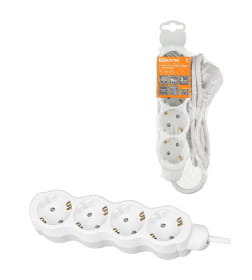 Удлинитель 4 гнезда, 10 м, с/з, с з/ш, ПВС 3х1мм2 16А/250В (бело-серый) TDM "Люкс" УЛ04 SQ1303-0284