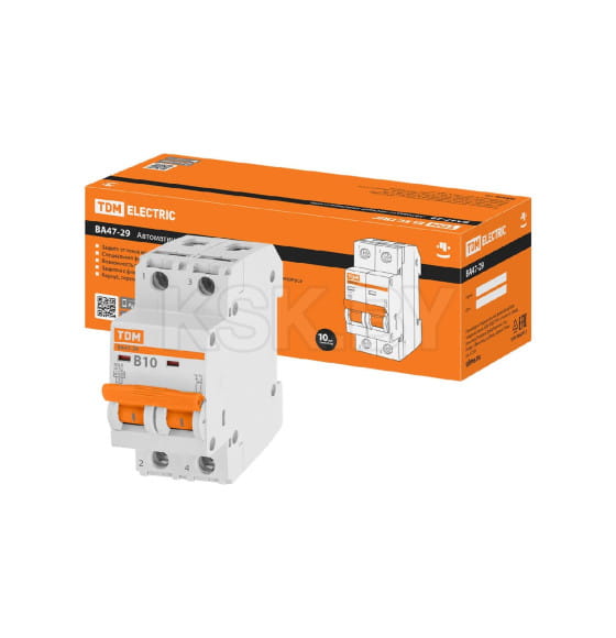Выключатель автоматический ВА47-29 2Р 10А 4,5кА х-ка В TDM SQ0206-0024 (SQ0206-0024) 